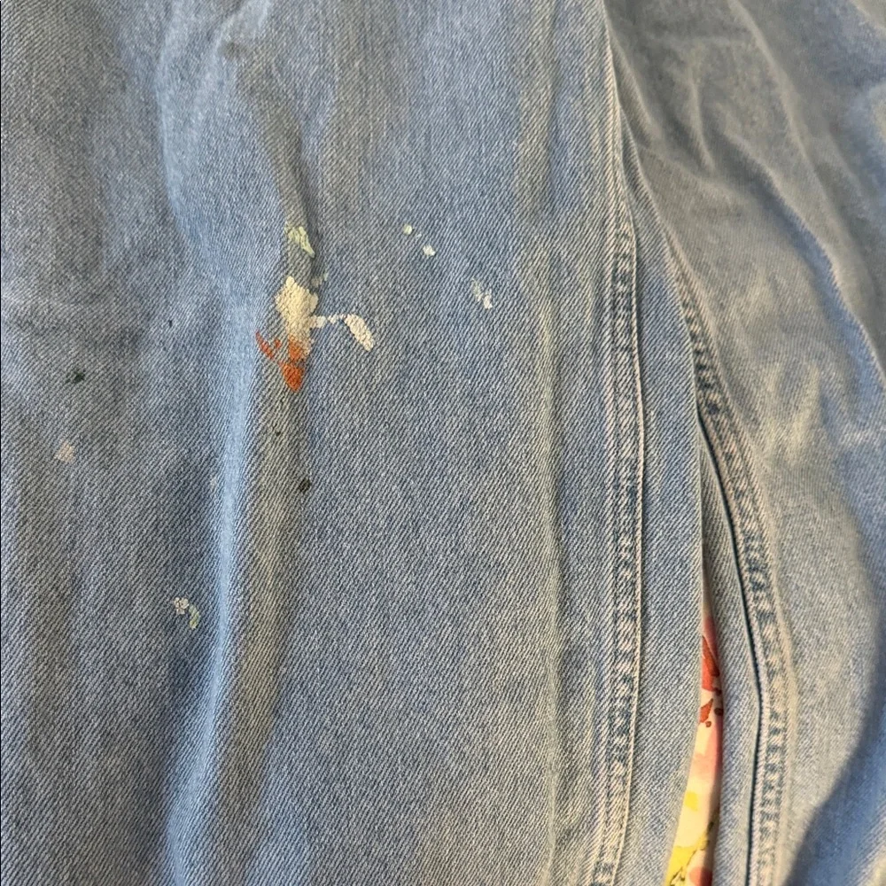 Mango Light Blue Denim Overalls with paint details
